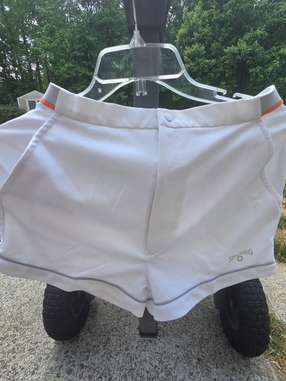 Spalding Men's Athletic High Waisted Shorts White with Orange Accent Size 30